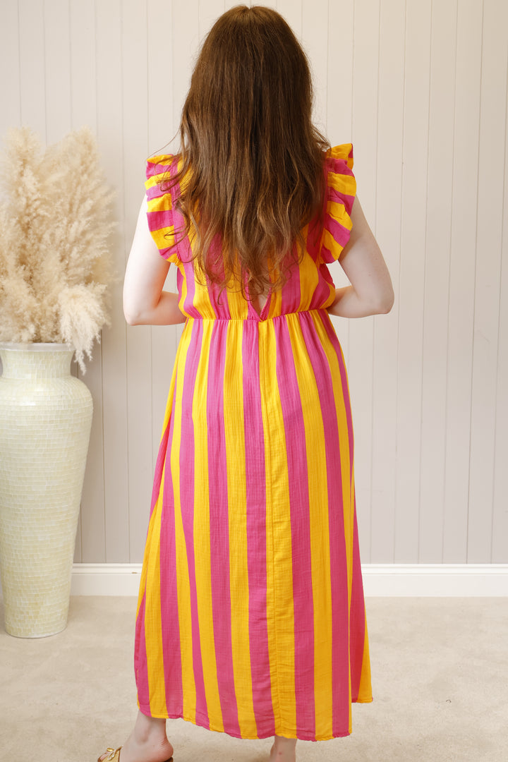 Saffi Stripe Maxi Dress Fuchsia