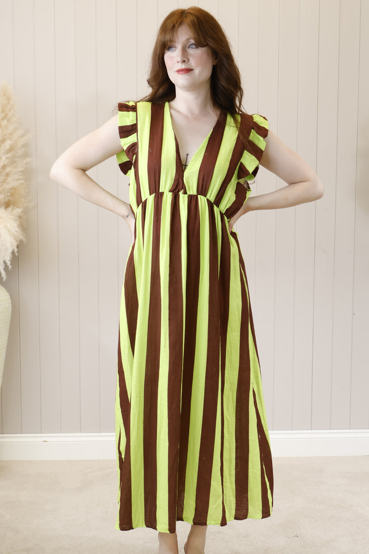 Saffi Stripe Maxi Dress Chocolate
