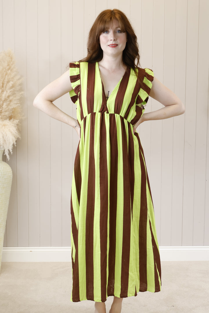 Saffi Stripe Maxi Dress Chocolate