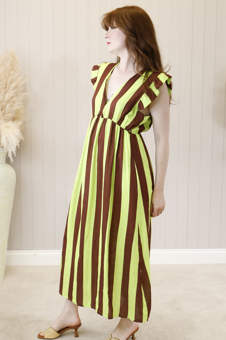 Saffi Stripe Maxi Dress Chocolate