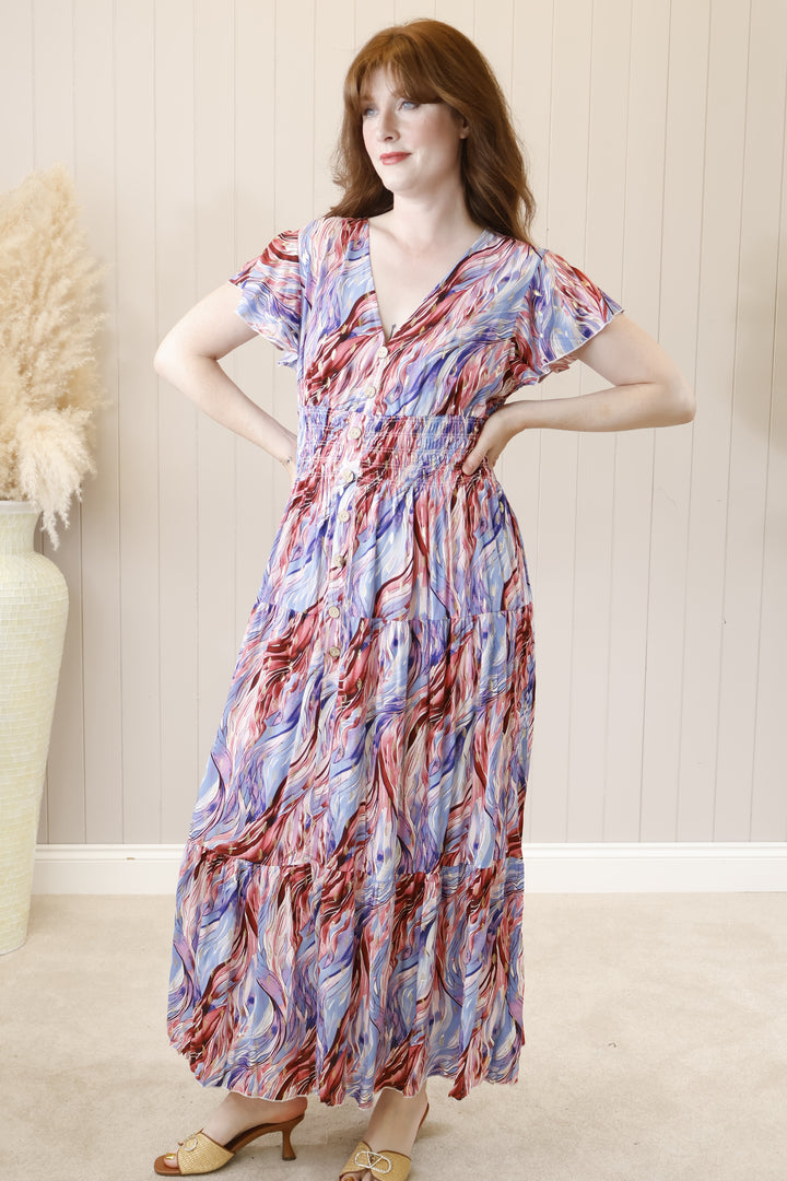 Taliah Gold Fleck Maxi Dress Lilac