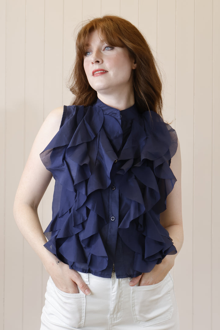 Rosa Ruffle Top Navy
