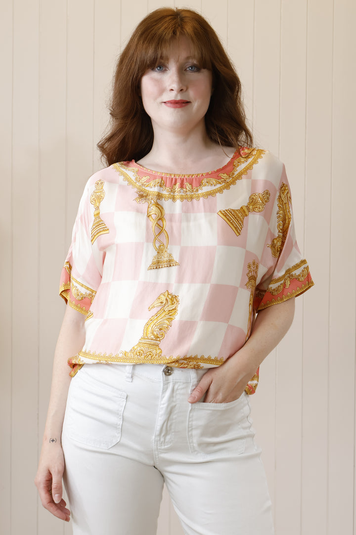 Chelsea Chess Print Top Pink