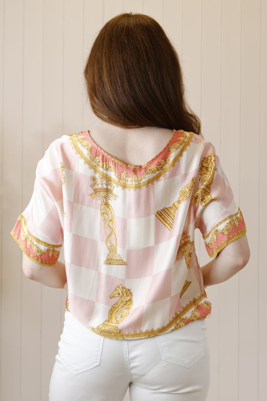 Chelsea Chess Print Top Pink