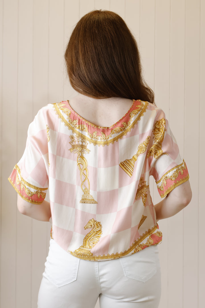 Chelsea Chess Print Top Pink