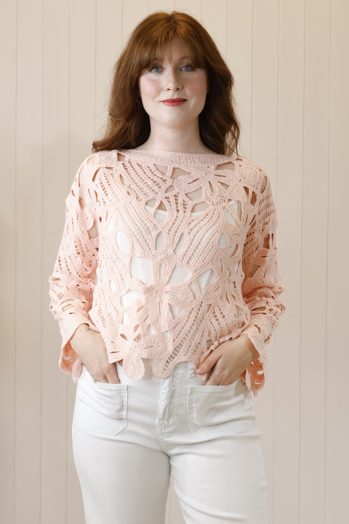 Flossie Floral Crochet Top Pink