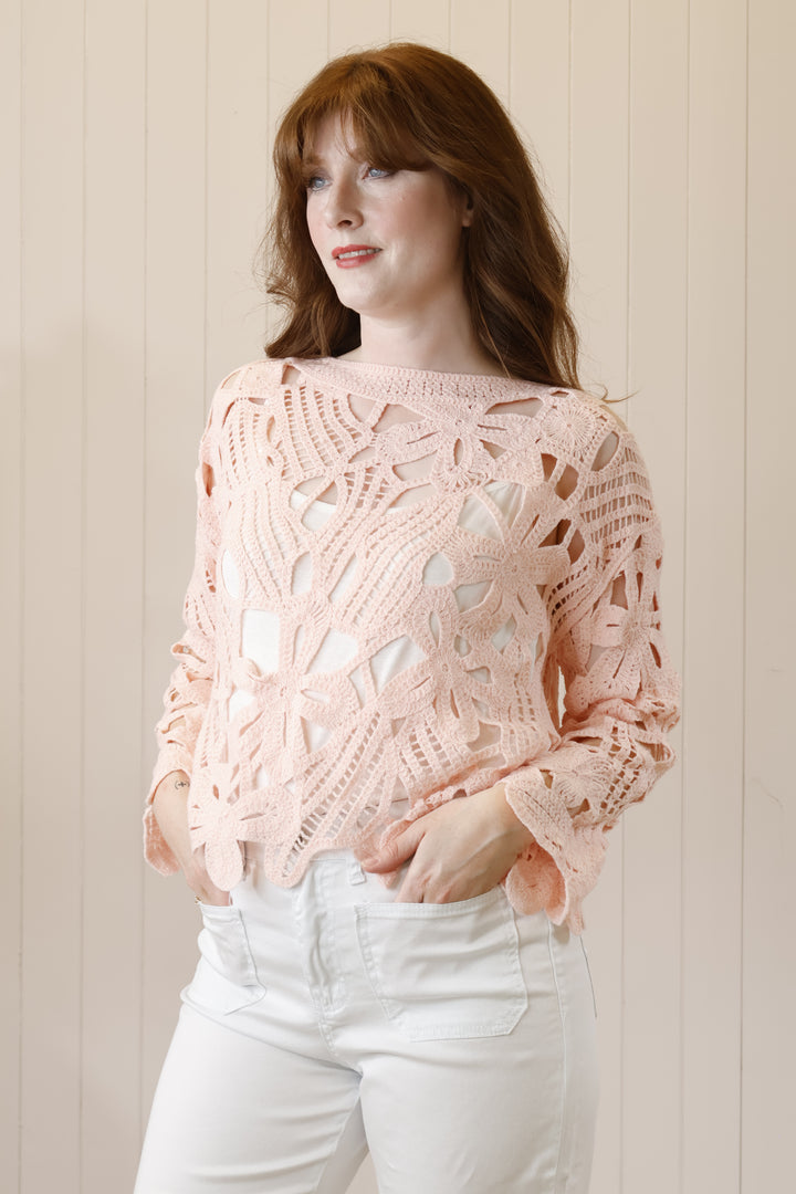 Flossie Floral Crochet Top Pink