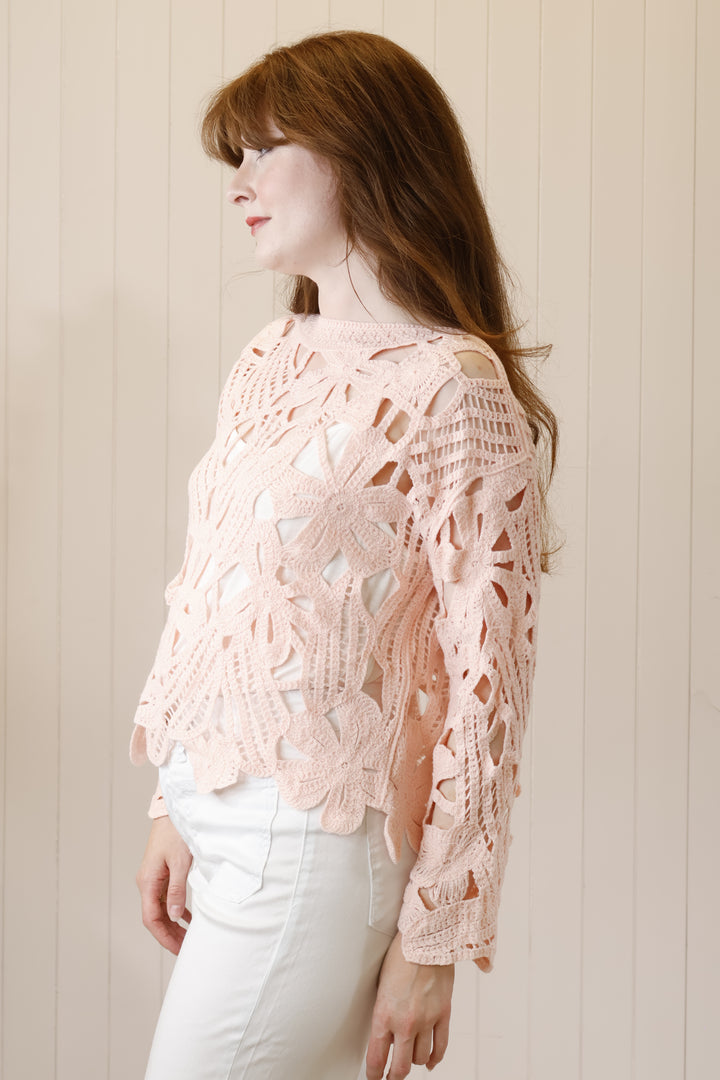 Flossie Floral Crochet Top Pink