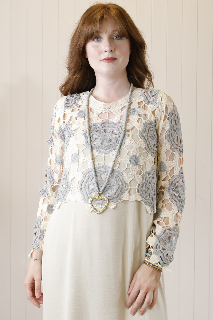 Flower Crochet top Grey