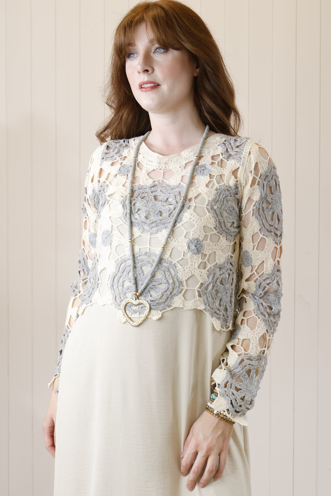 Flower Crochet top Grey
