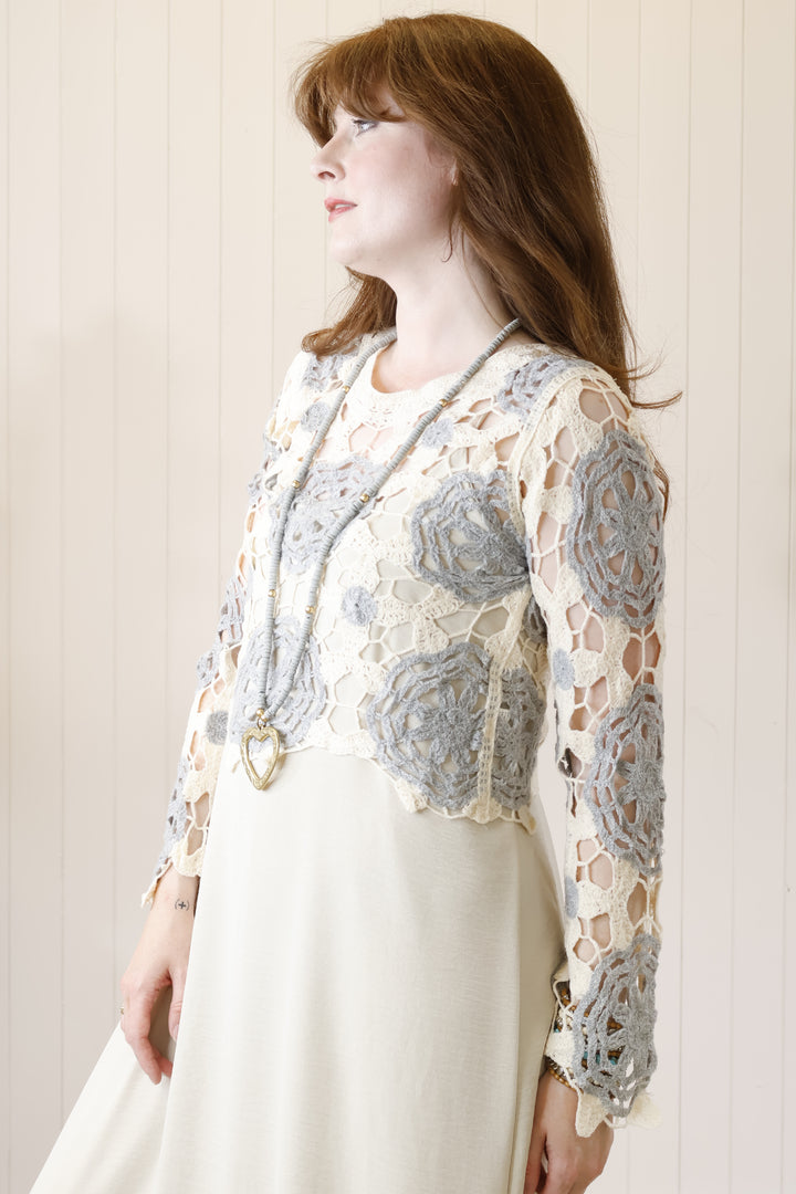 Flower Crochet top Grey