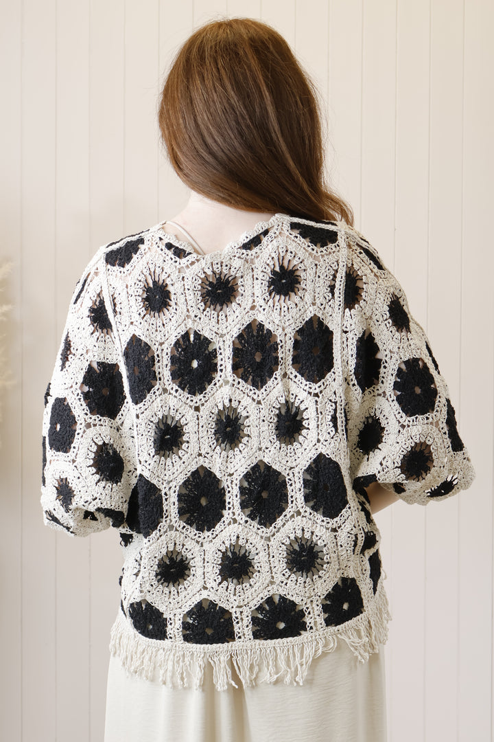 Fringe hem crochet jumper Biege/Black