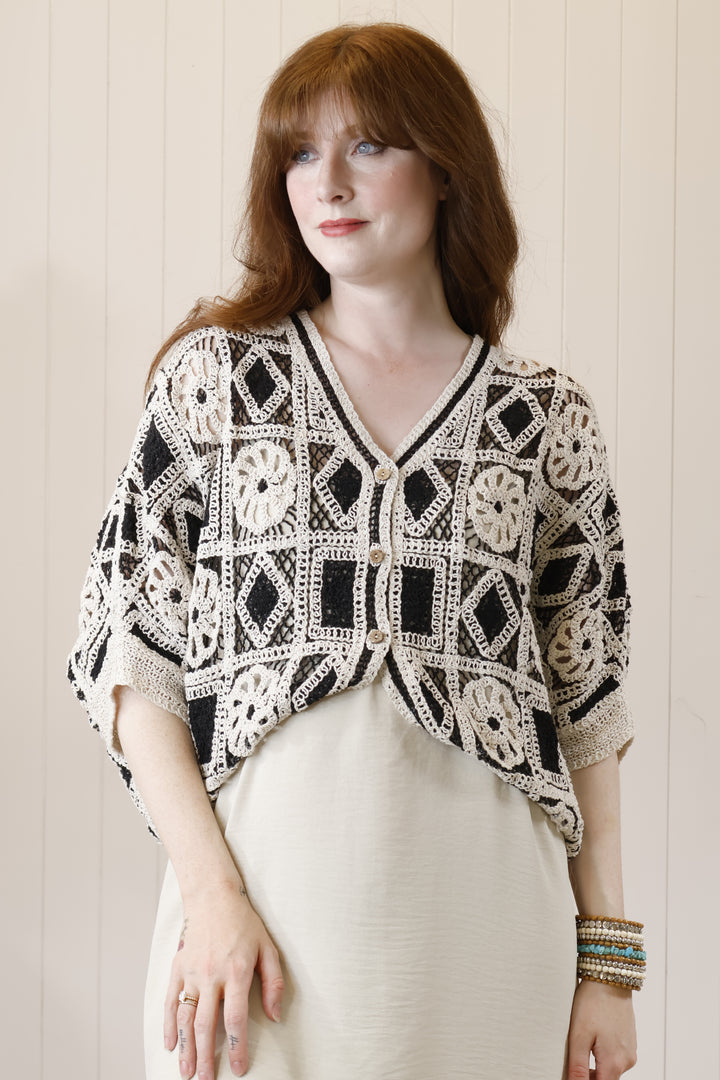 Judy crochet cardigan Beige/Black