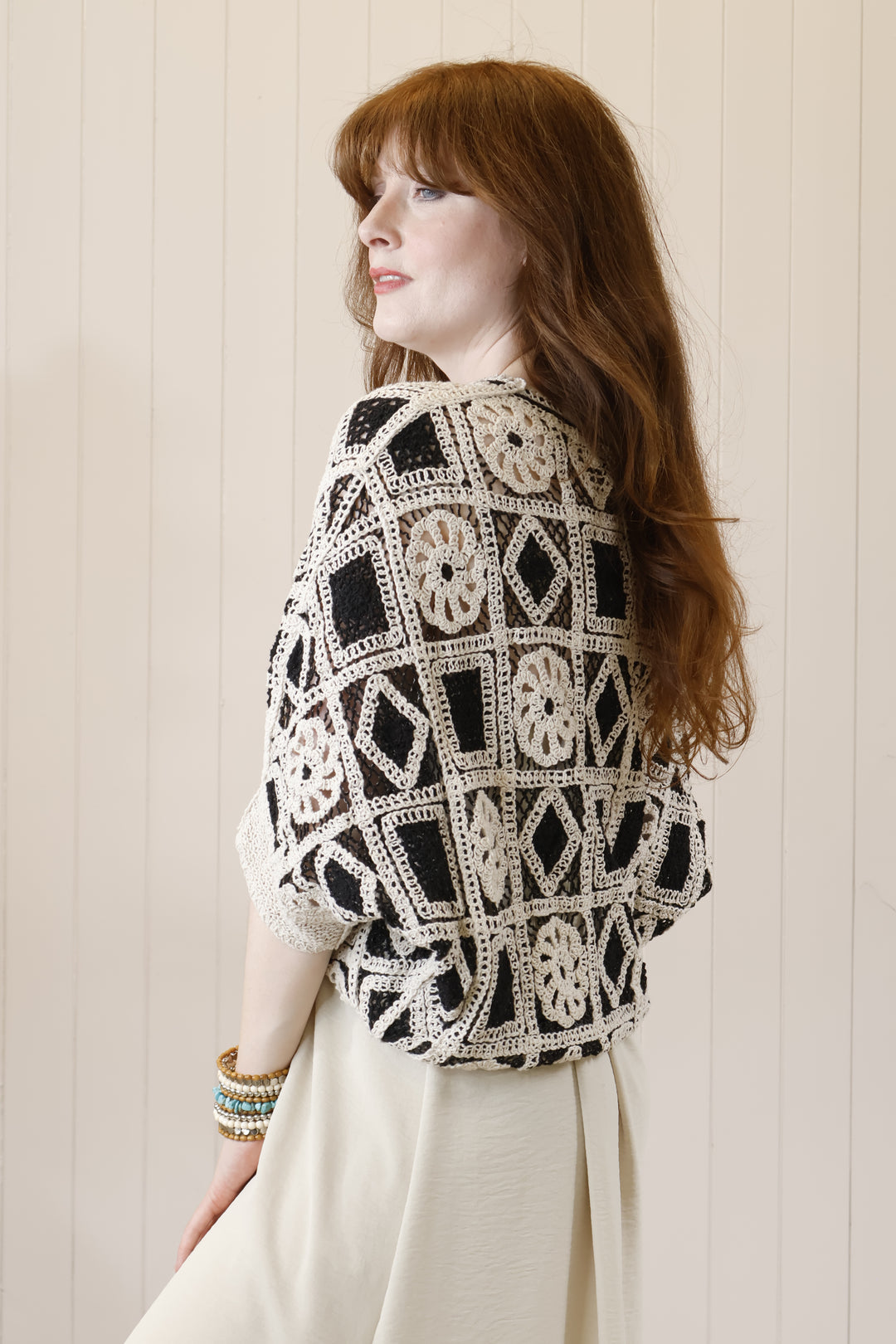 Judy crochet cardigan Beige/Black