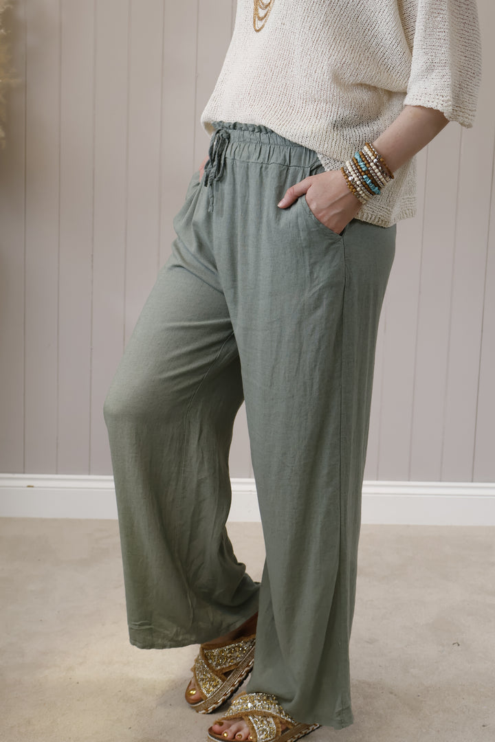 Liora Linen Trousers Khaki