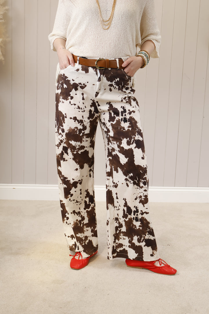 Wide Leg Cow Print Trousers