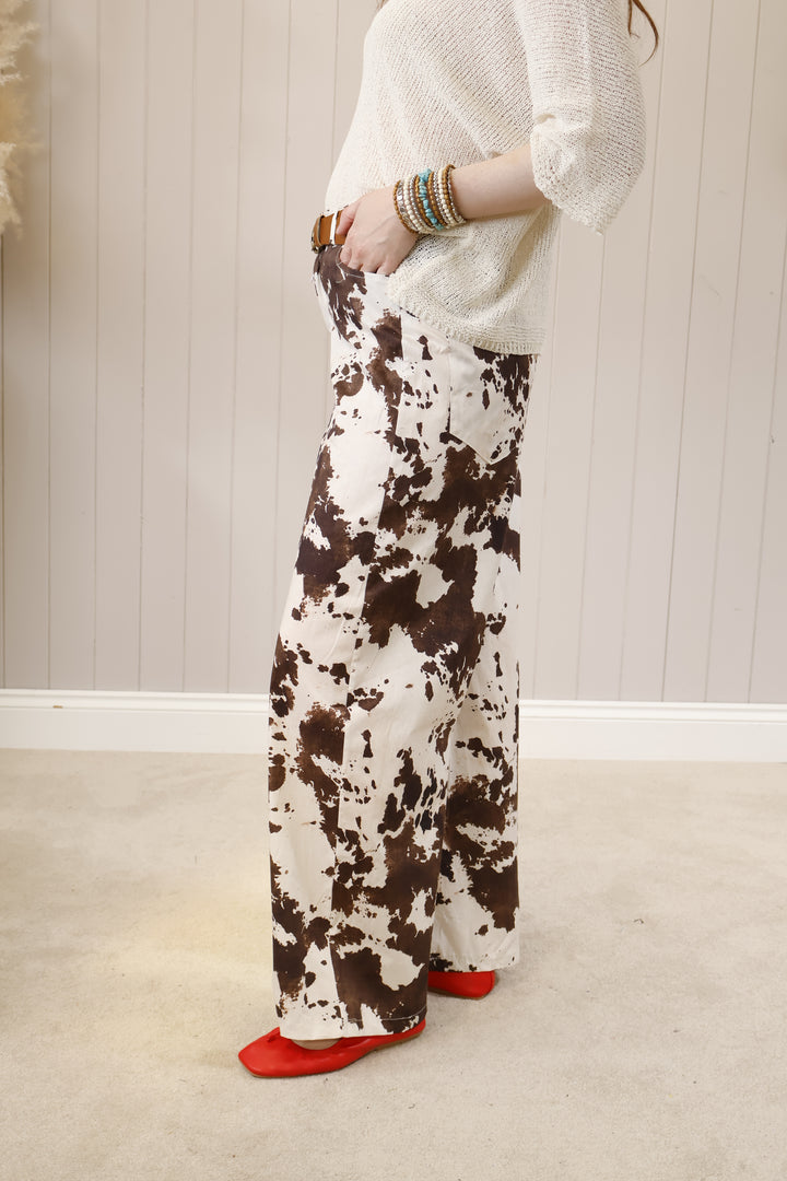 Wide Leg Cow Print Trousers