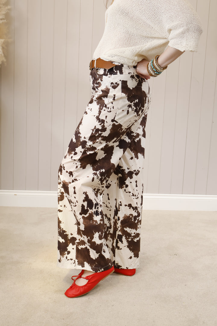 Wide Leg Cow Print Trousers