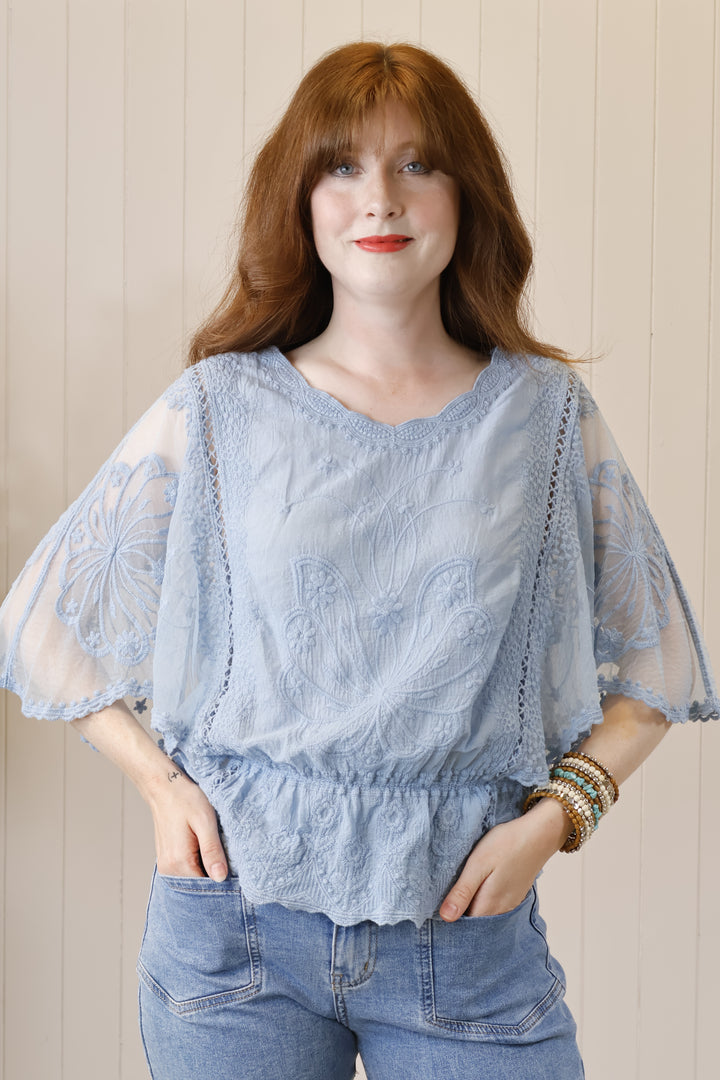 Sasha Sheer Top Denim Blue