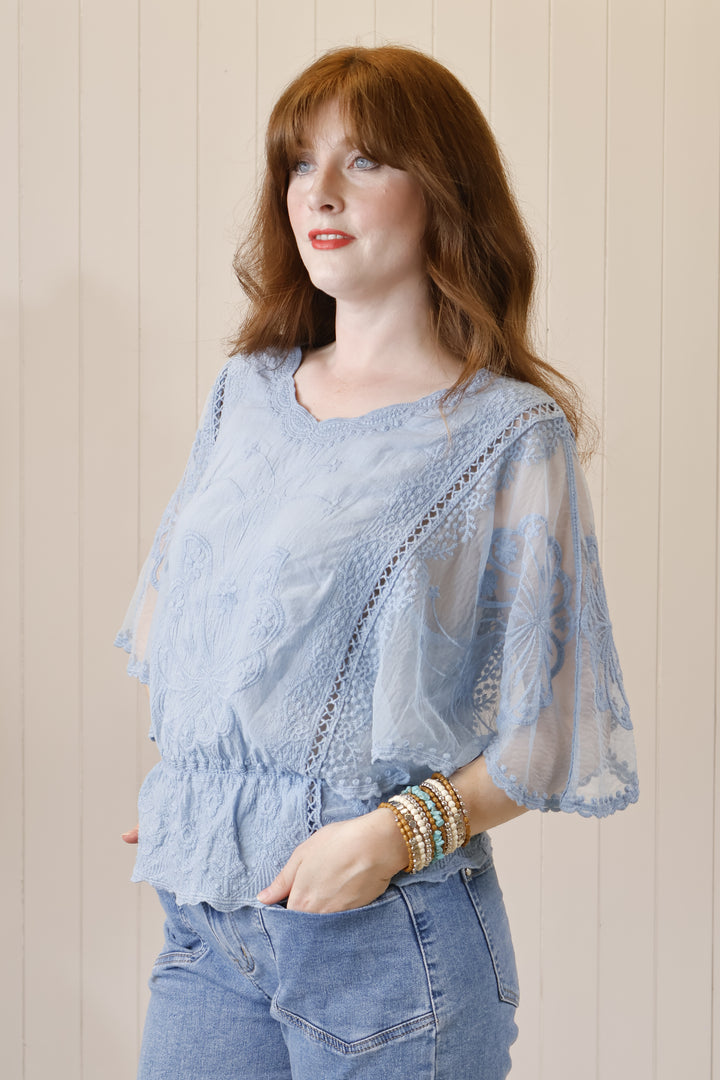 Sasha Sheer Top Denim Blue