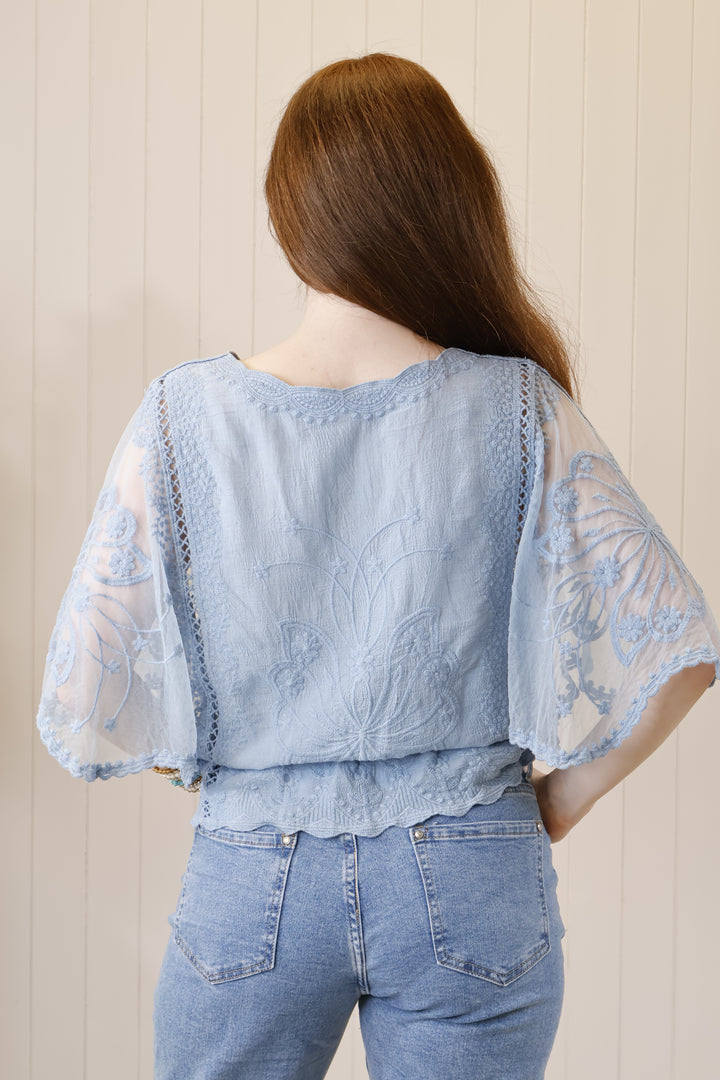 Sasha Sheer Top Denim Blue