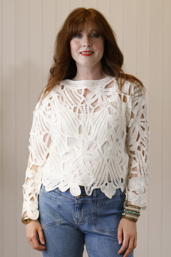 Flossie Floral Crochet Top White