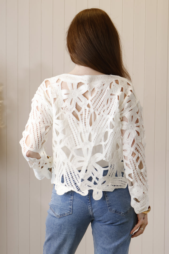 Flossie Floral Crochet Top White