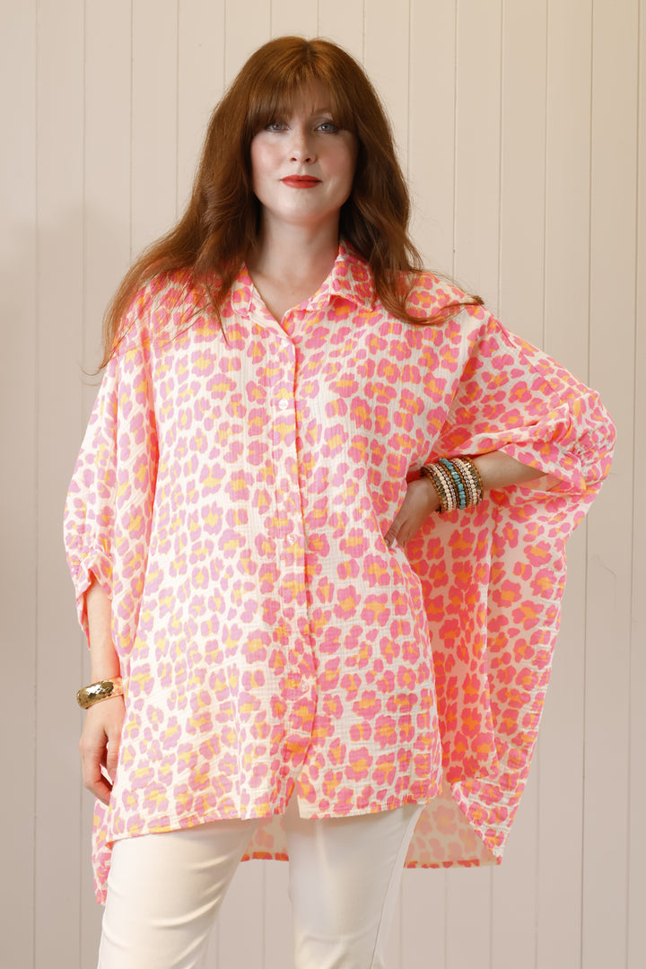 Neon oversized shirt Leopard Pink