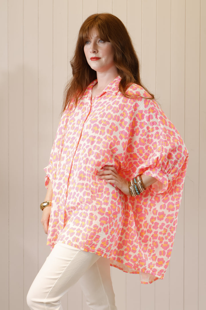Neon oversized shirt Leopard Pink