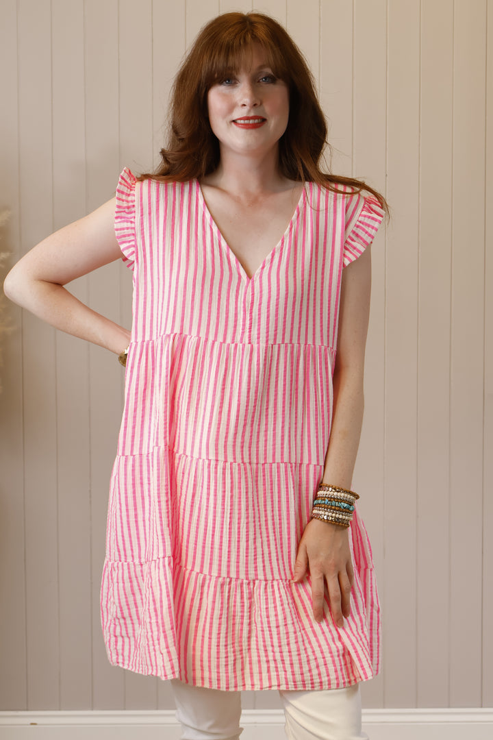 Sefora Stripe Tunic Dress Pink