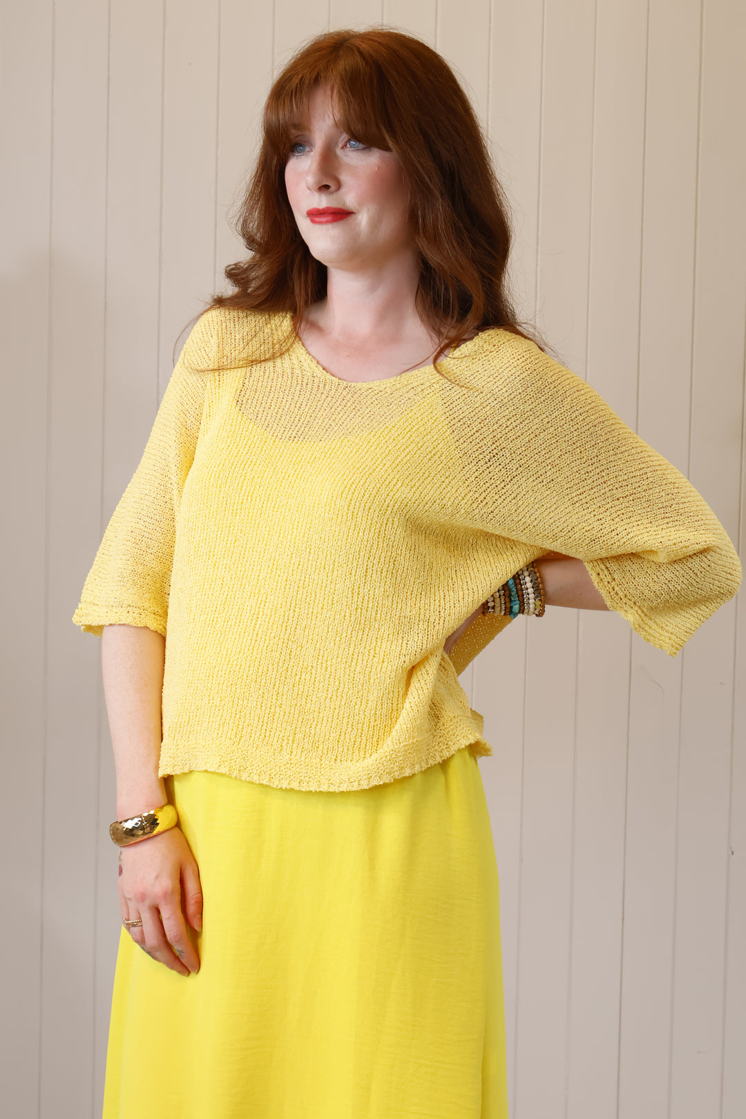 Abby V Neck layering top Lemon