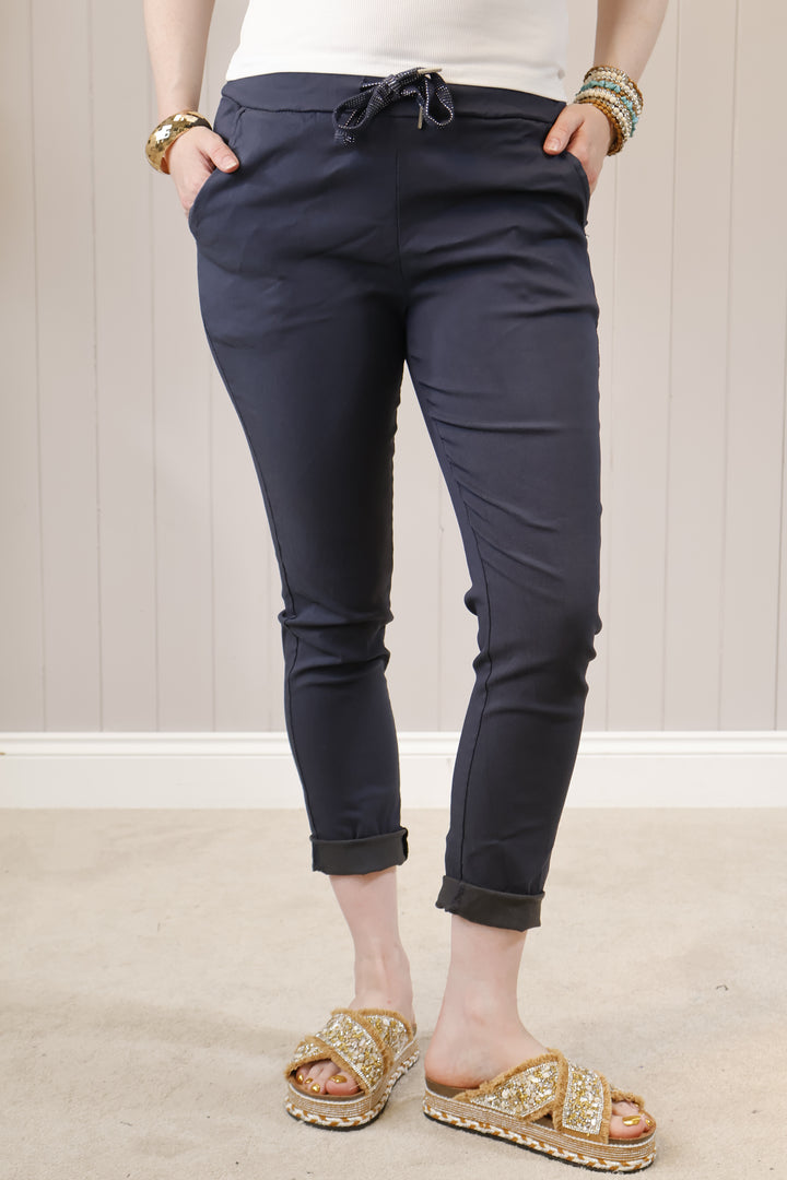 Lurex Tie Magic Pants Navy
