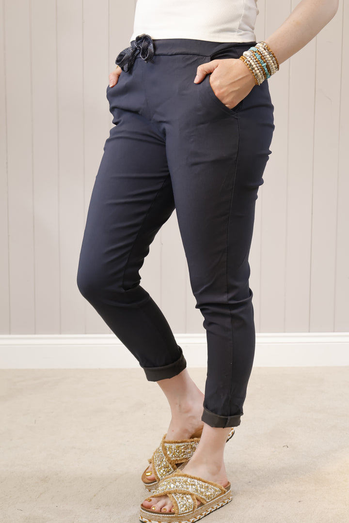Lurex Tie Magic Pants Navy