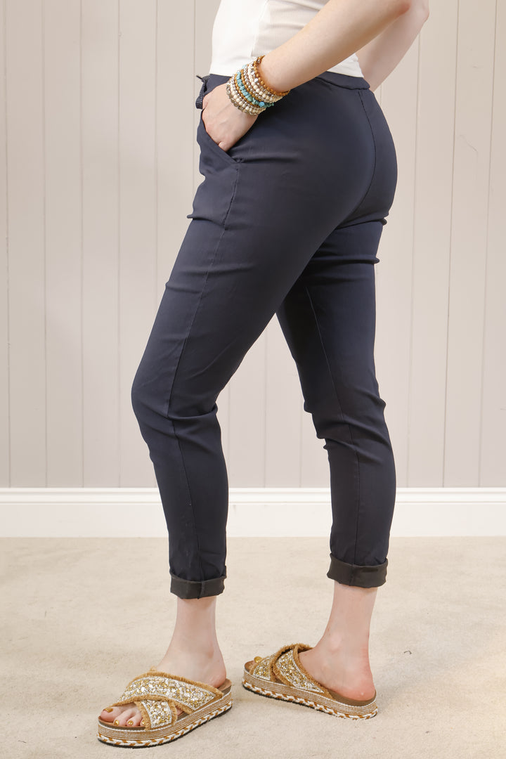 Lurex Tie Magic Pants Navy