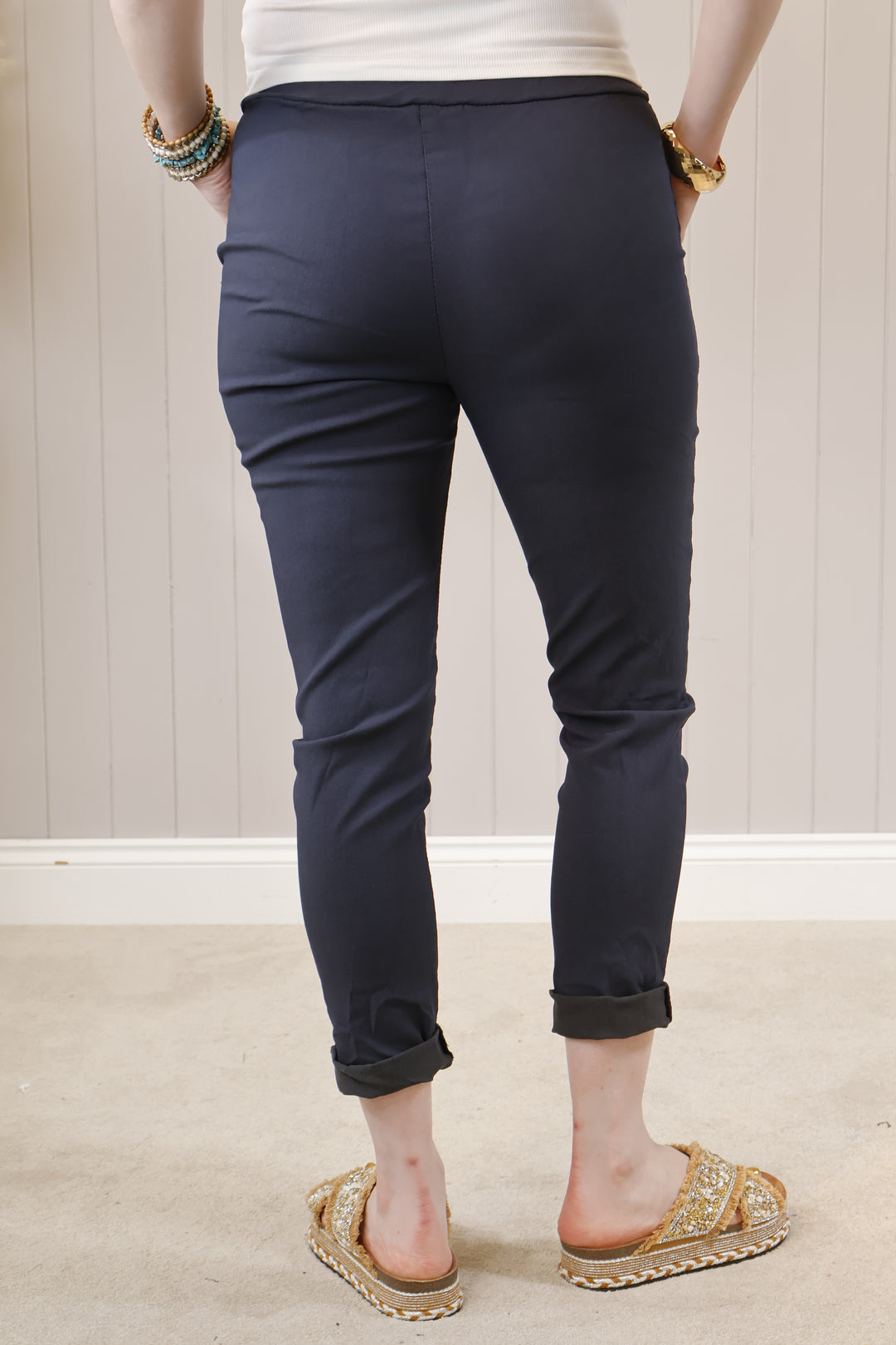 Lurex Tie Magic Pants Navy