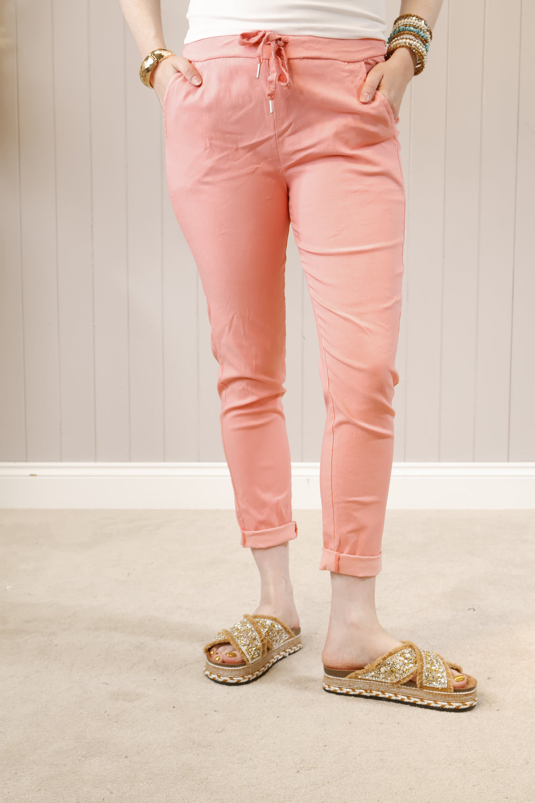 Lurex Tie Magic Pants Peach