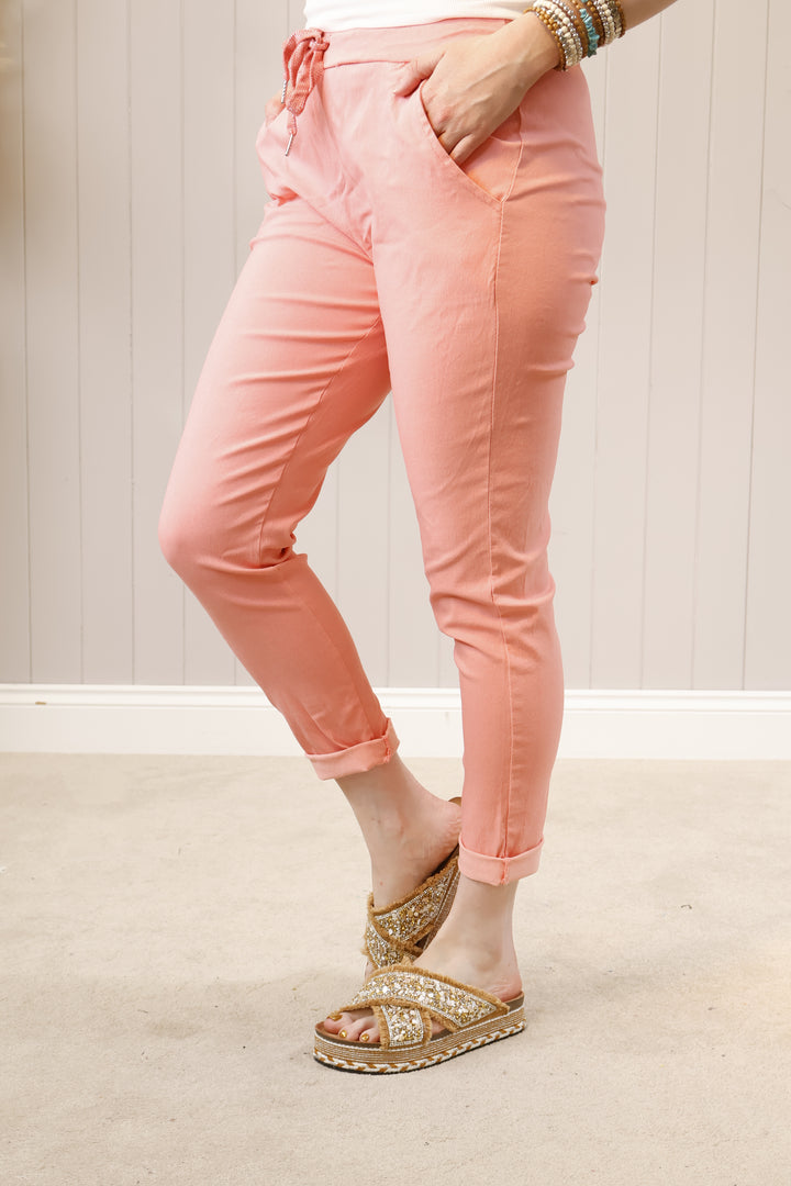 Lurex Tie Magic Pants Peach