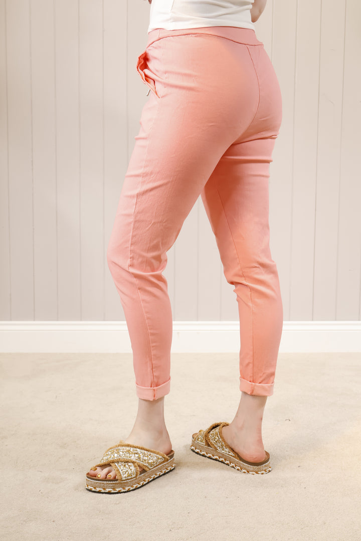 Lurex Tie Magic Pants Peach