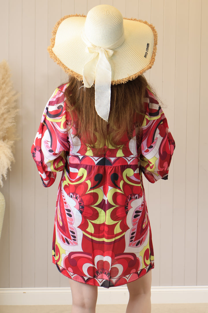 Maya Print Tunic Dress Fuchsia