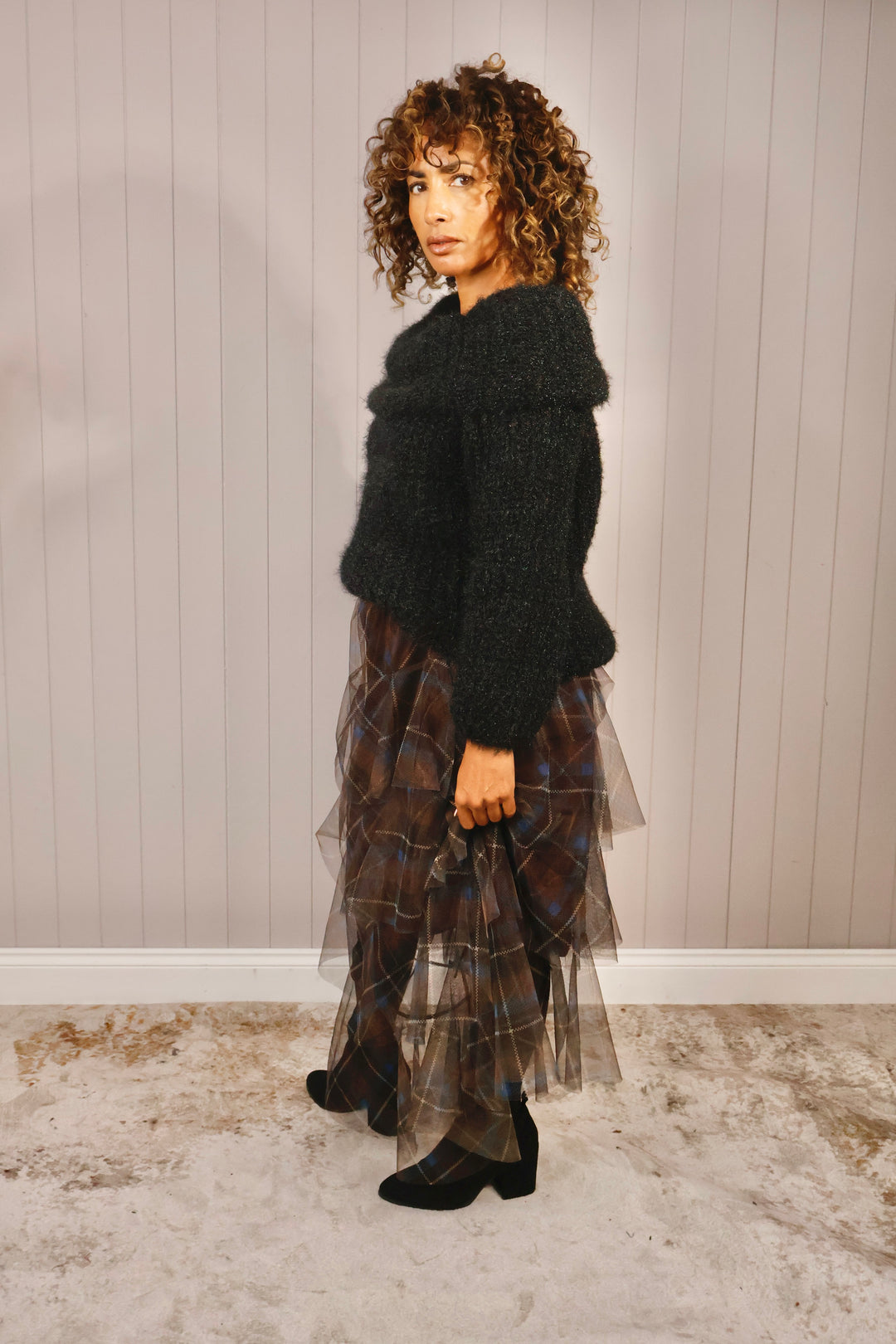Luciana Tartan Ruffle Skirt Chocolate