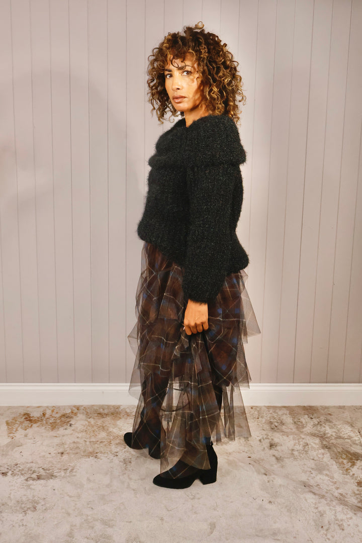Luciana Tartan Ruffle Skirt Chocolate