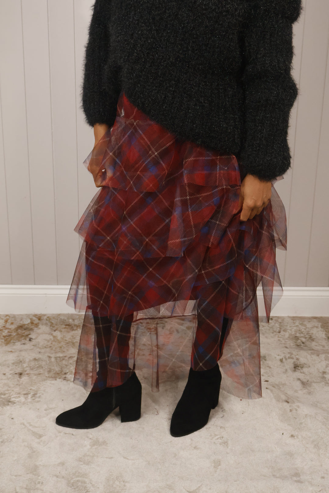 Luciana Tartan Ruffle Skirt Red