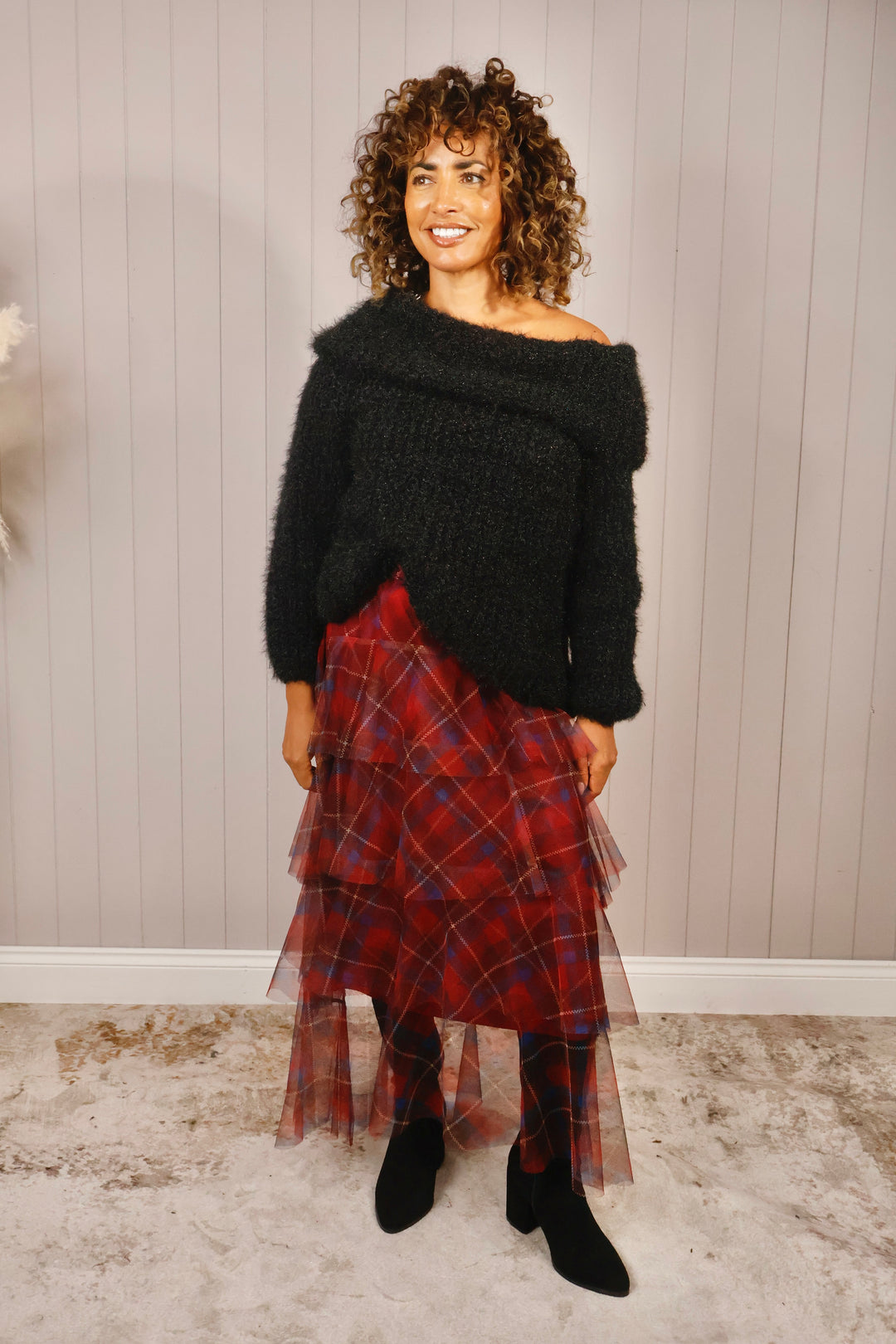 Luciana Tartan Ruffle Skirt Red