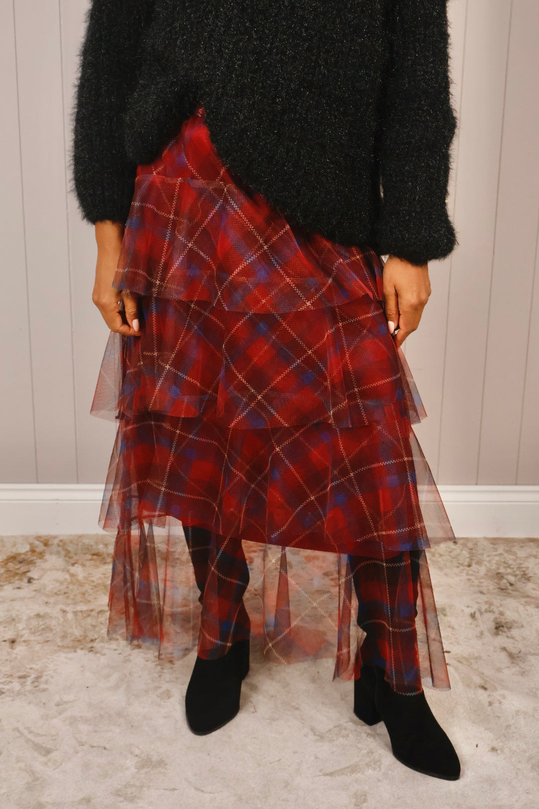 Luciana Tartan Ruffle Skirt Red