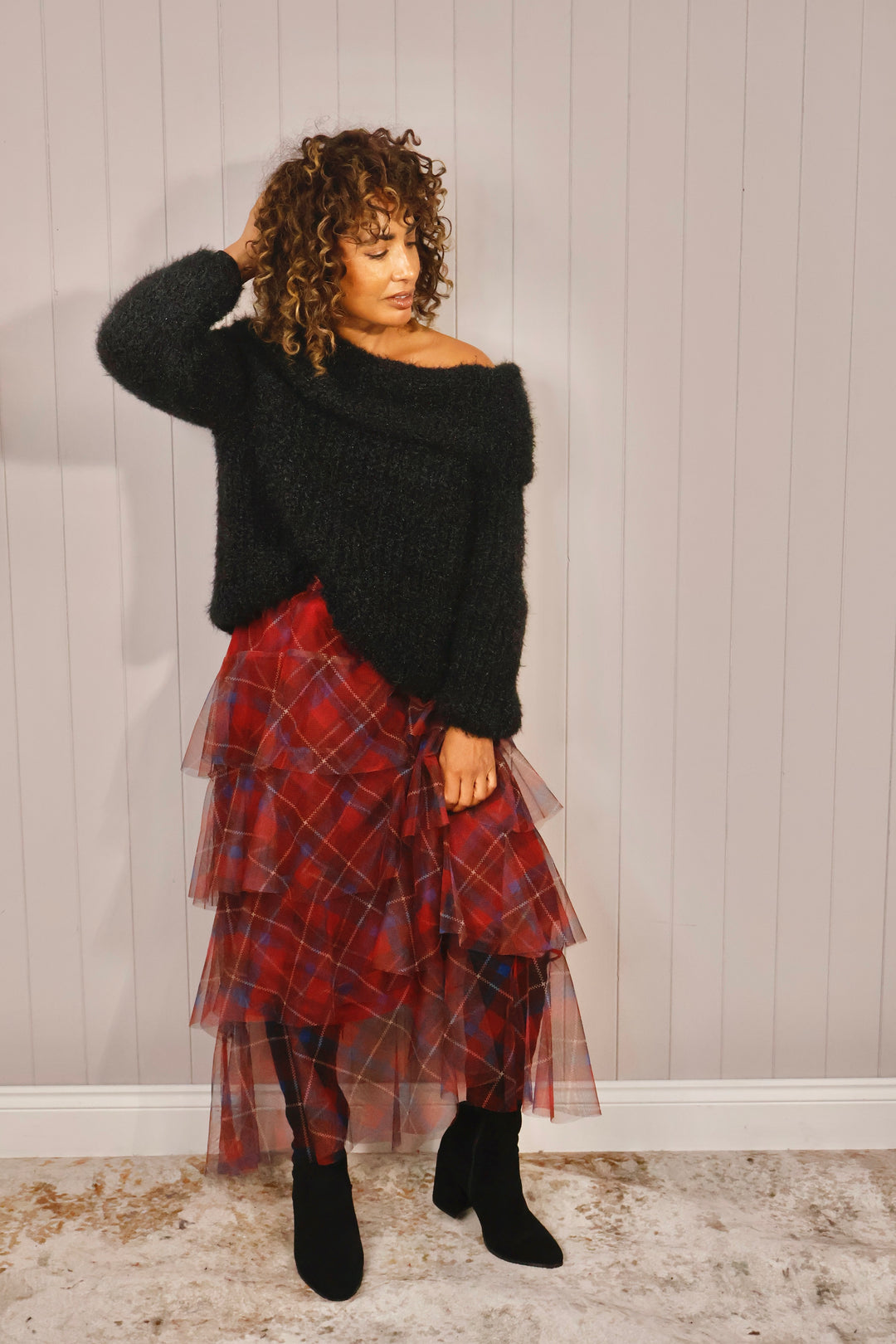 Luciana Tartan Ruffle Skirt Red