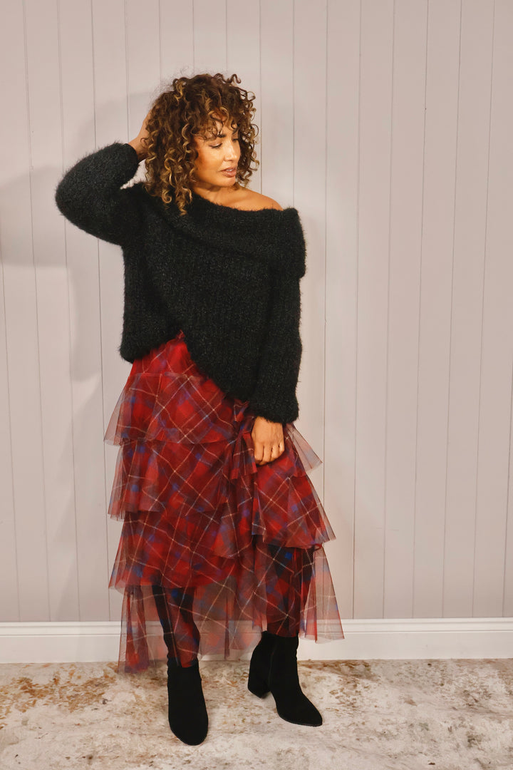 Luciana Tartan Ruffle Skirt Red