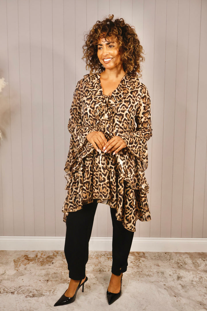 Corinne Leopard Ruffle Tunic