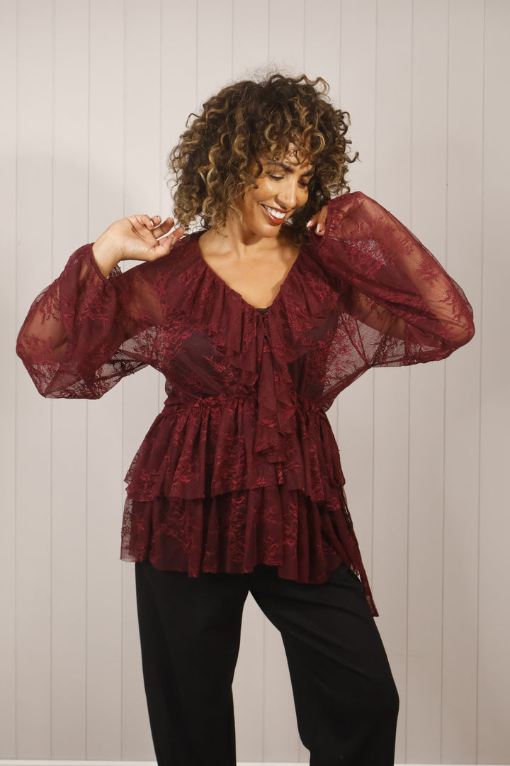 Giovanna Lace Blouse Burgundy