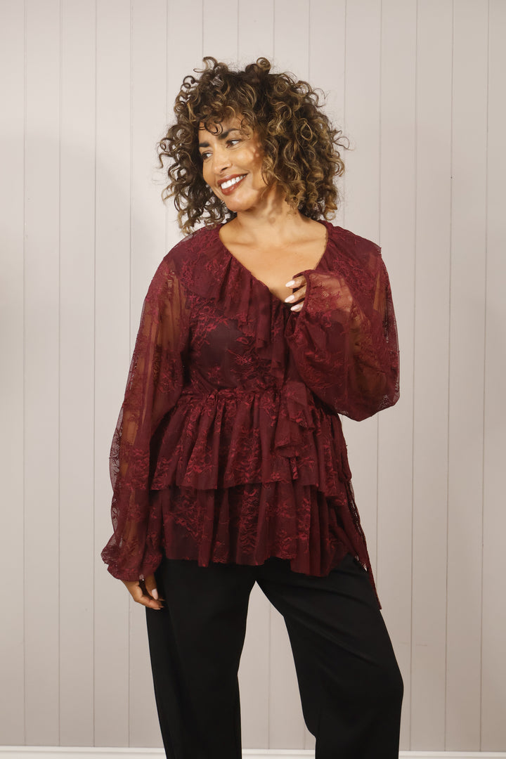 Giovanna Lace Blouse Burgundy