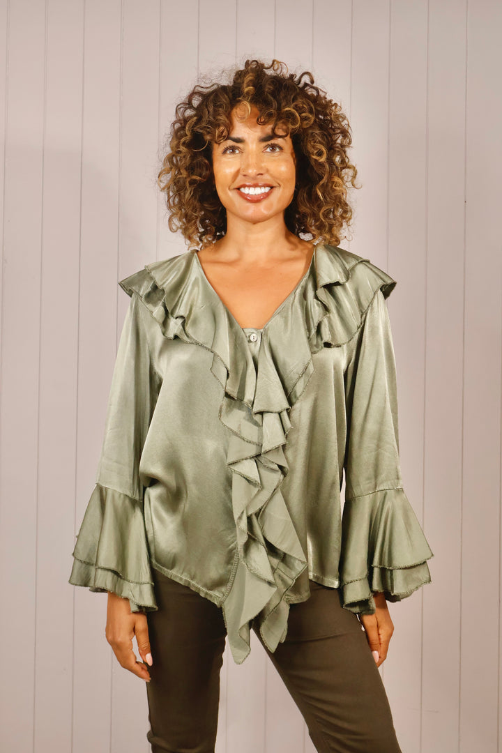 Rosalind Ruffle Blouse Sage